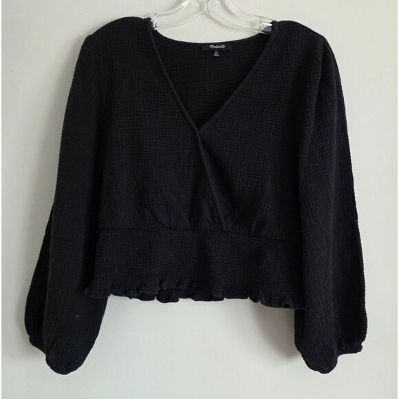 MADEWELL | Womens Lightspun Julianne Smocked-Waist Top Black Gauze SZ XL - Picture 4 of 7